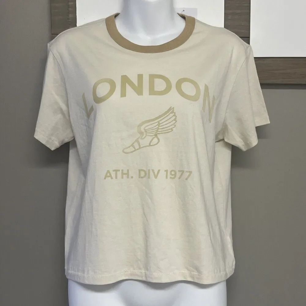 American Eagle Cream London Ath. Did 1977 Cropped Crewneck T-shirt- Small